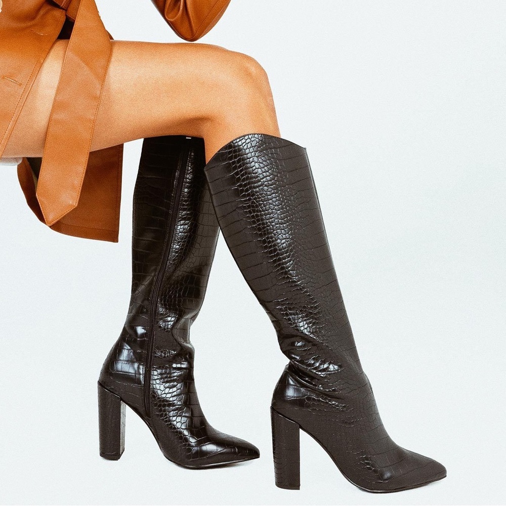 Princess Polly black snake skin pattern boots